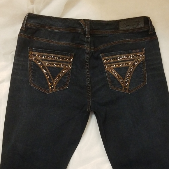 7 SEVEN DARK BLUE STRAIGHT LEG  EMBELLISHED SZ 10 - Picture 3 of 8